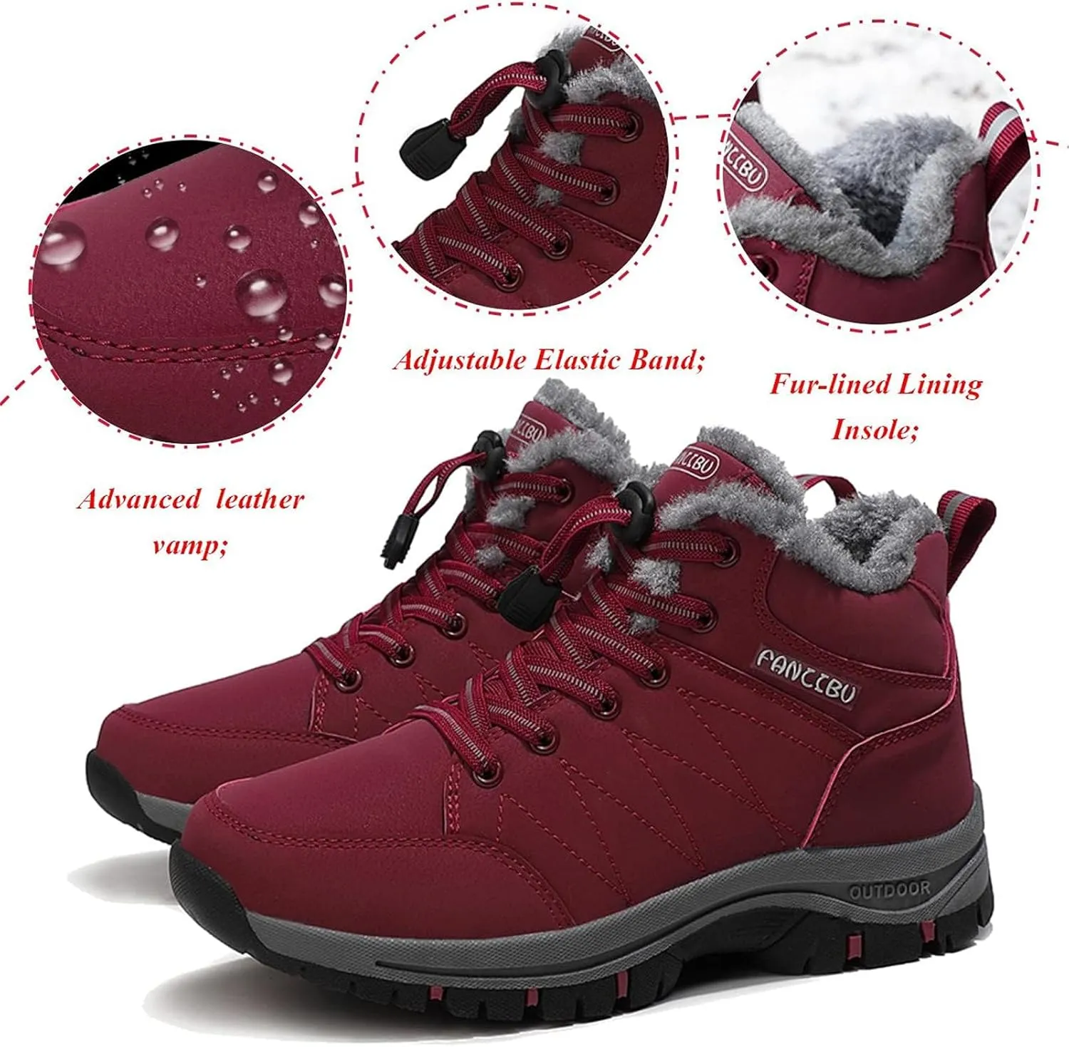 Moodeng Women's Winter Snow Boots Outdoor Hiking Boots Warm Waterproof Ankle Booties for Walking and Anti-Slip