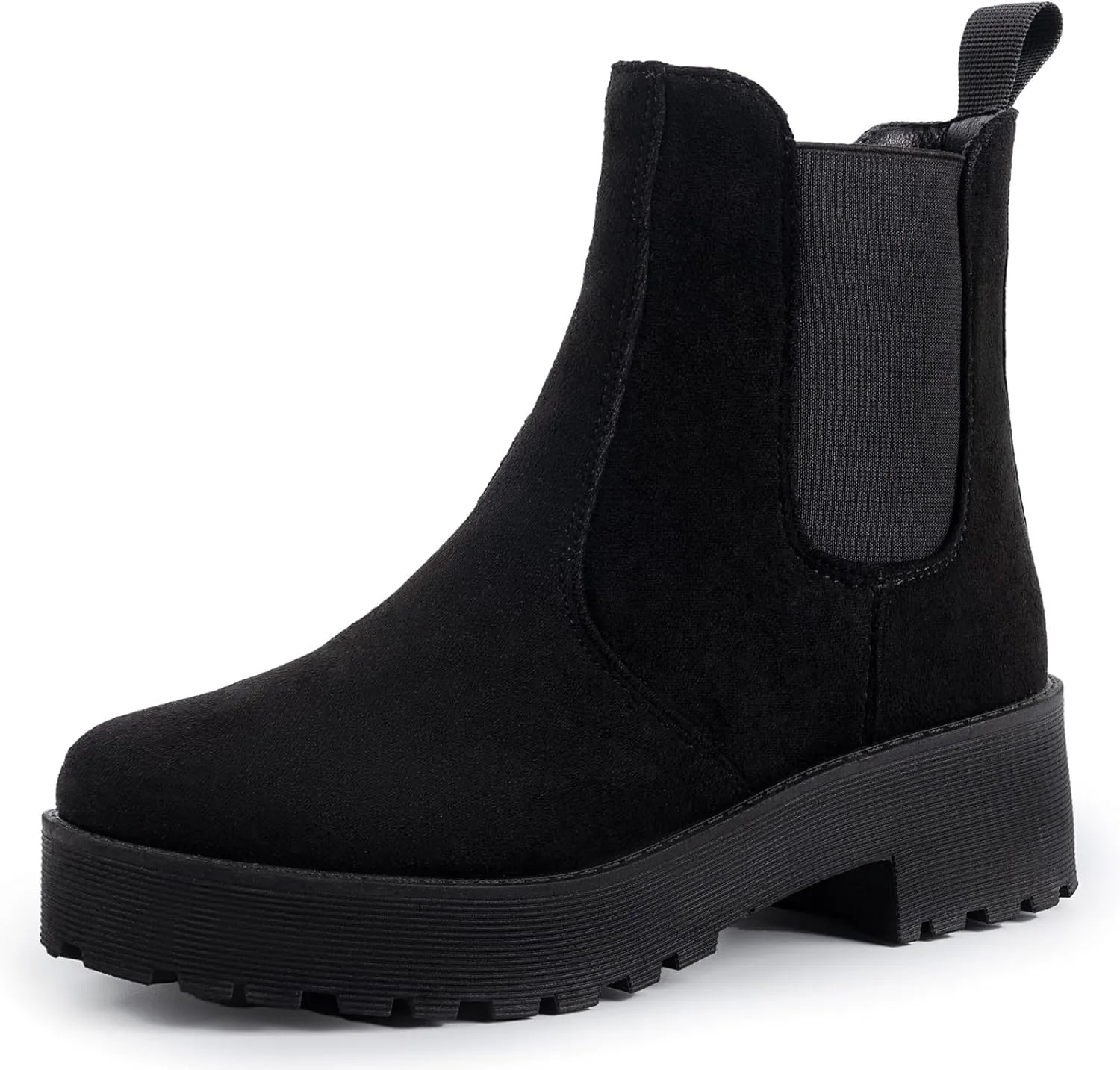 MUSSHOE Chelsea Chunky Heel Hiking Boots Womens Fall Ankle Platform Combat Boot Slip On Winter Moto Booties for Women Comfy
