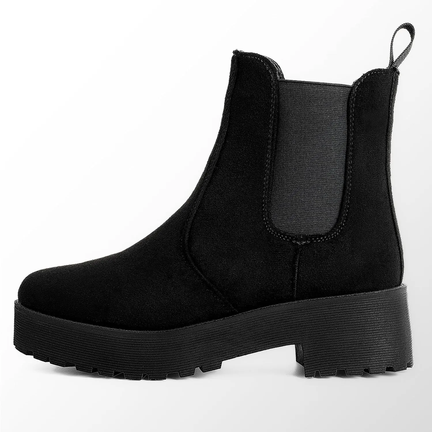 MUSSHOE Chelsea Chunky Heel Hiking Boots Womens Fall Ankle Platform Combat Boot Slip On Winter Moto Booties for Women Comfy