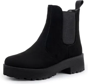 MUSSHOE Chelsea Chunky Heel Hiking Boots Womens Fall Ankle Platform Combat Boot Slip On Winter Moto Booties for Women Comfy