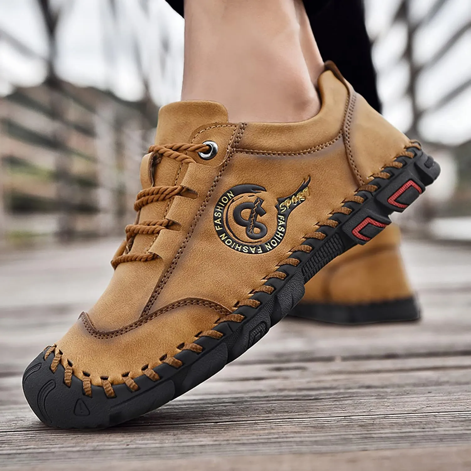 New Men's Casual Shoes Handmade Outdoor Travel Fashion Versatile British Leather Shoes Mens Go Walk Max Sneaker