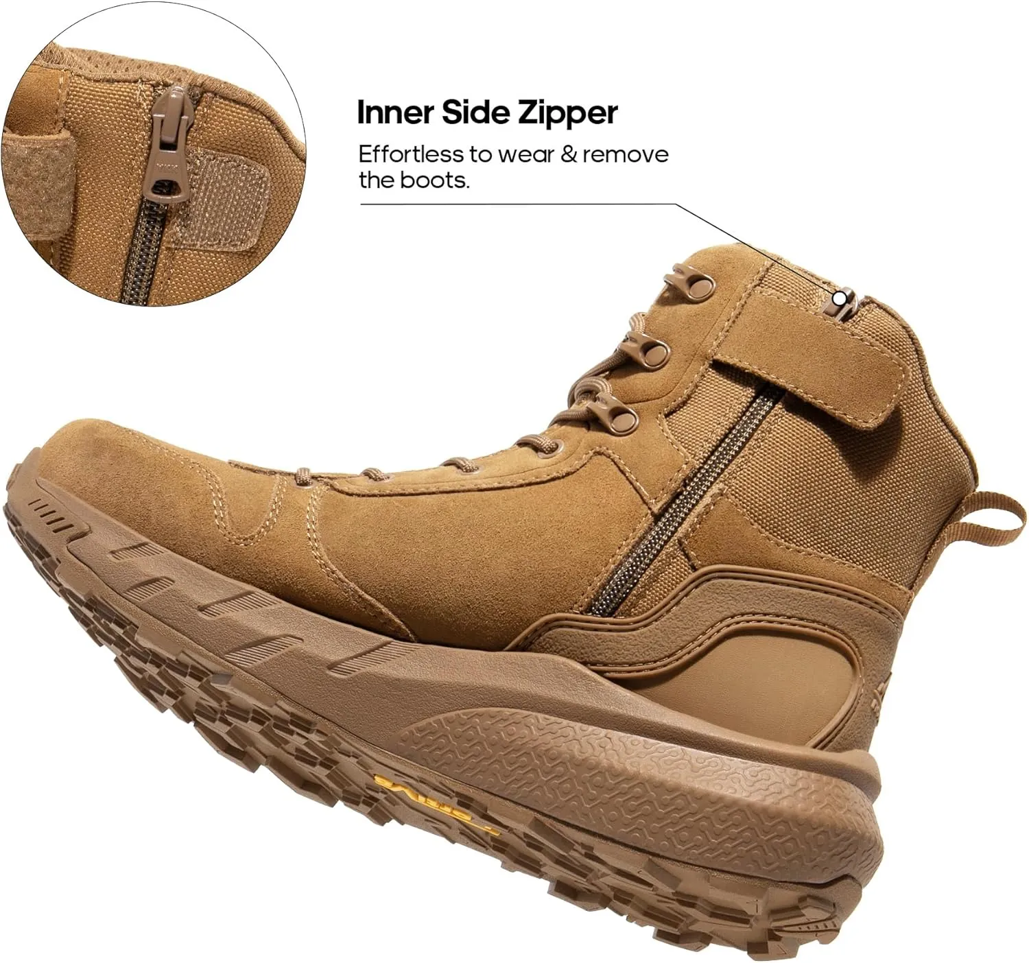 NORTIV 8 Men's Military Tactical Boot Lightweight Comfortable Boots for Work All Day Side Zipper Motorcycle Combat Hiking Boots 8 Inches Metrostrike
