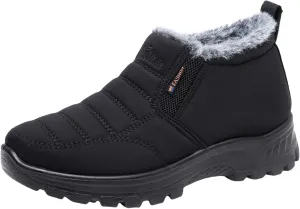 peqiut Womens Snow Boots Winter Snow Shoes Non Slip Fleece Cotton Winter Ankle Boots Solid Color Warm Booties (Black, 8.5)