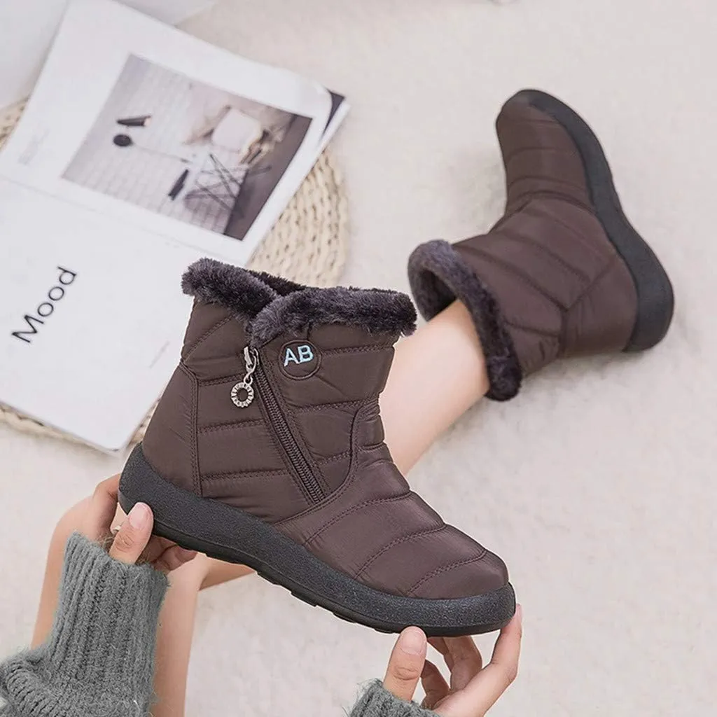 peqiut Womens Snow Boots Winter Snow Shoes Non Slip Fleece Cotton Winter Solid Color Ankle Boots Warm Booties Comfort