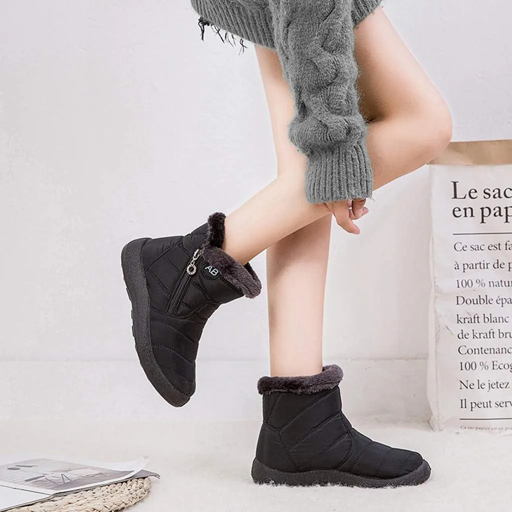 peqiut Womens Snow Boots Winter Snow Shoes Non Slip Fleece Cotton Winter Solid Color Ankle Boots Warm Booties Comfort