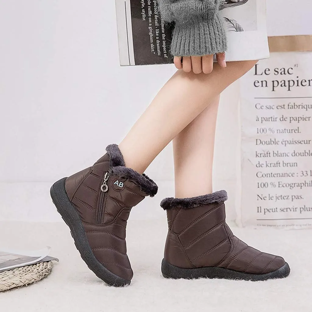 peqiut Womens Snow Boots Winter Snow Shoes Non Slip Fleece Cotton Winter Solid Color Ankle Boots Warm Booties Comfort