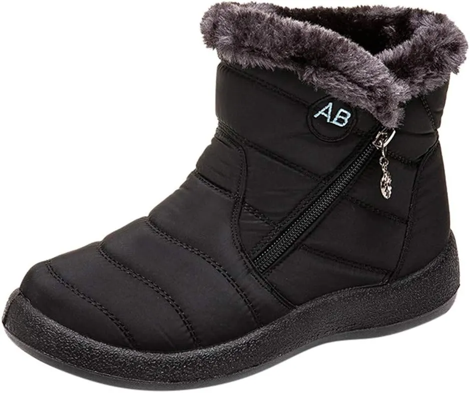 peqiut Womens Snow Boots Winter Snow Shoes Non Slip Fleece Cotton Winter Solid Color Ankle Boots Warm Booties Comfort