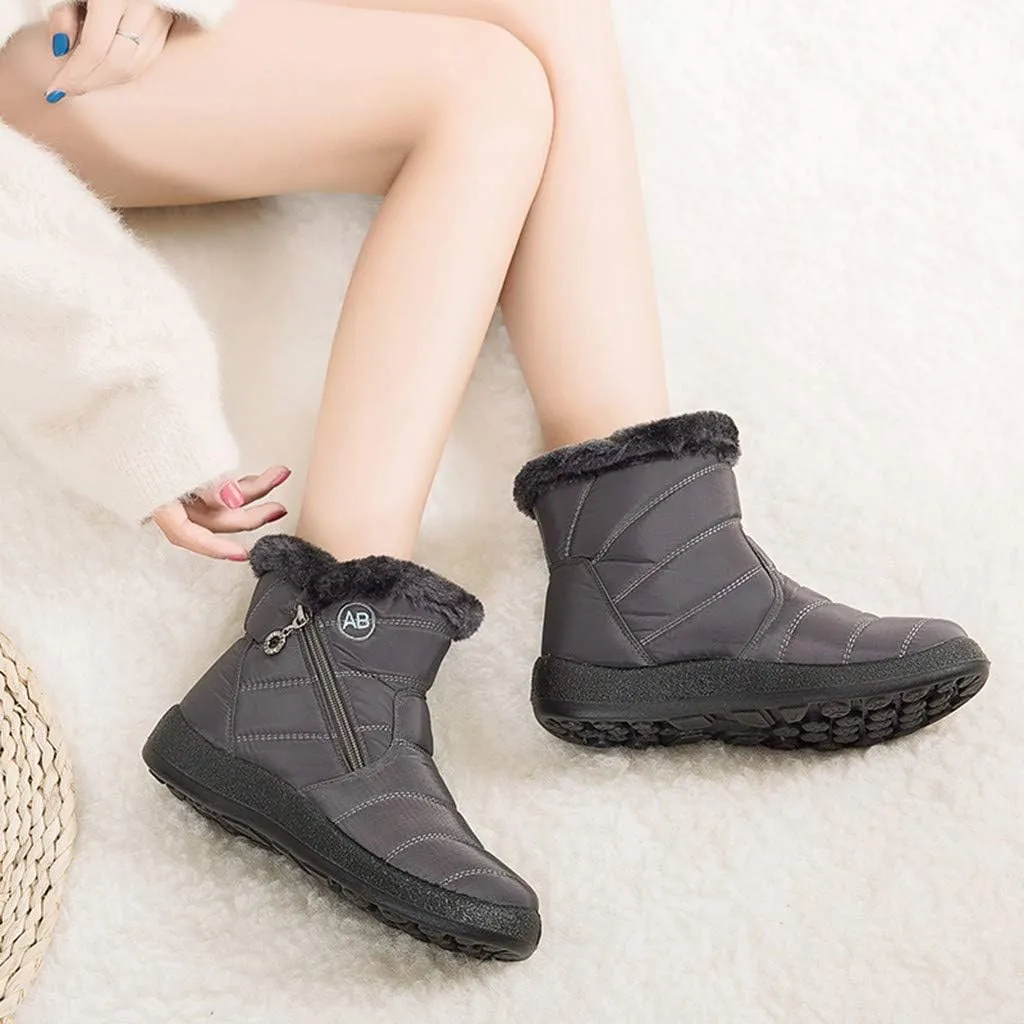 peqiut Womens Snow Boots Winter Snow Shoes Non Slip Fleece Cotton Winter Solid Color Ankle Boots Warm Booties Comfort