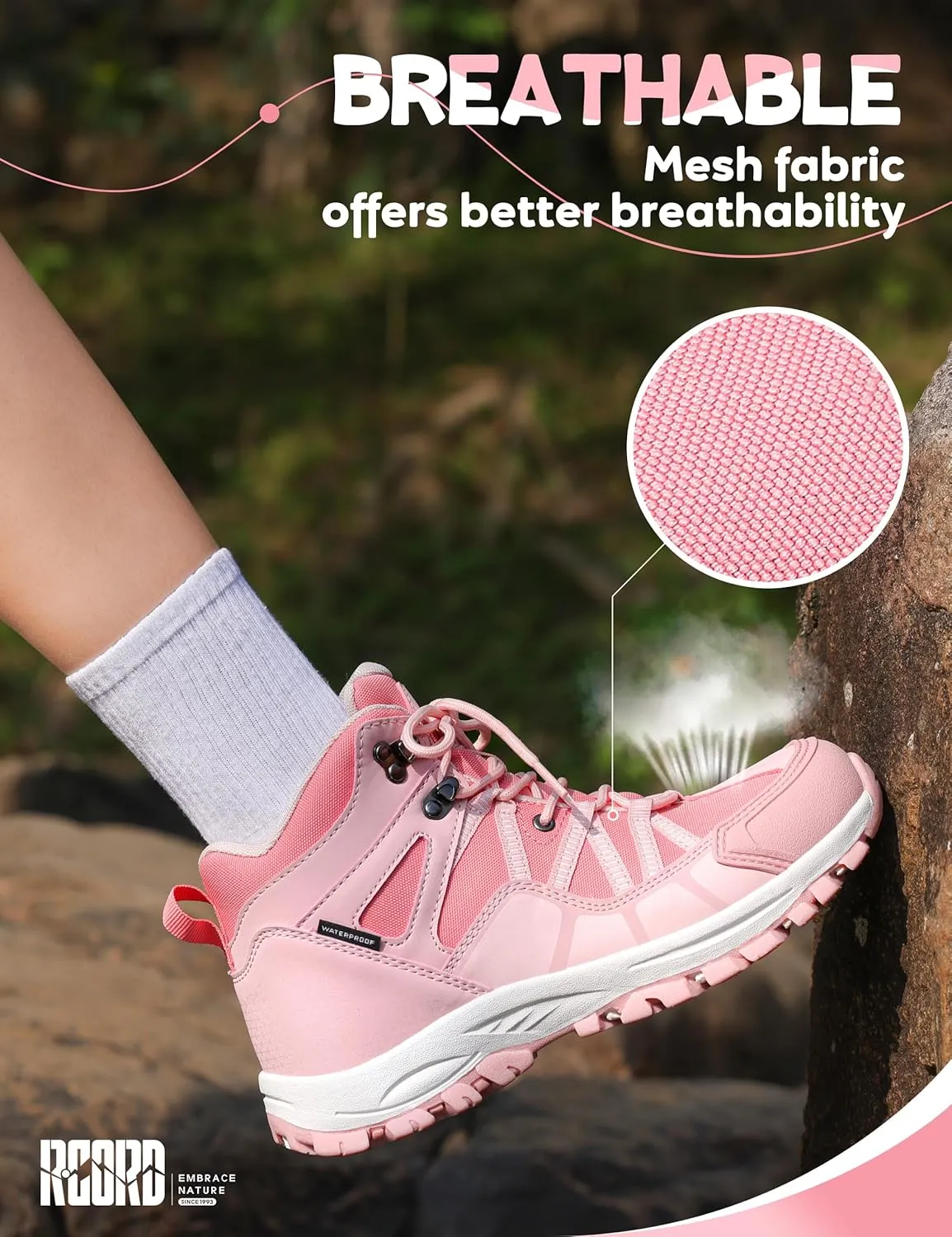 R CORD Kids Hiking Boots Waterproof Outdoor Ankle Boots Anti-Slip Walking Shoes Hiking Shoes for Camping