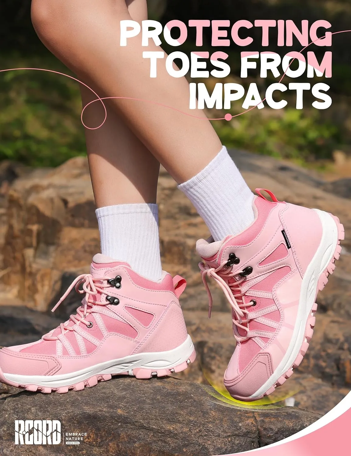 R CORD Kids Hiking Boots Waterproof Outdoor Ankle Boots Anti-Slip Walking Shoes Hiking Shoes for Camping