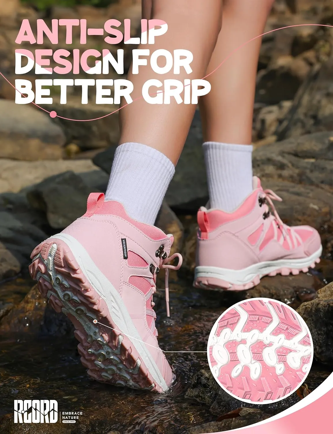 R CORD Kids Hiking Boots Waterproof Outdoor Ankle Boots Anti-Slip Walking Shoes Hiking Shoes for Camping