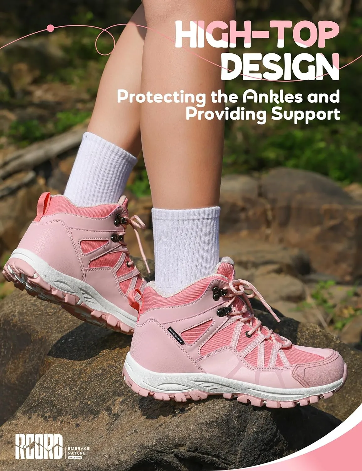 R CORD Kids Hiking Boots Waterproof Outdoor Ankle Boots Anti-Slip Walking Shoes Hiking Shoes for Camping