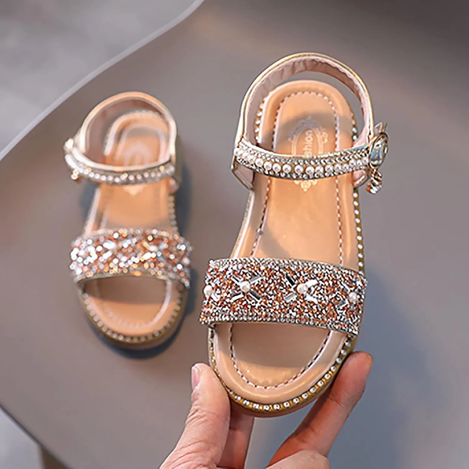 Rose Shoes Size 4 Girls Sandals Open Toe Rhinestone Princess Dress Flat Shoes Girls Flip Flops Size 10 Toddler