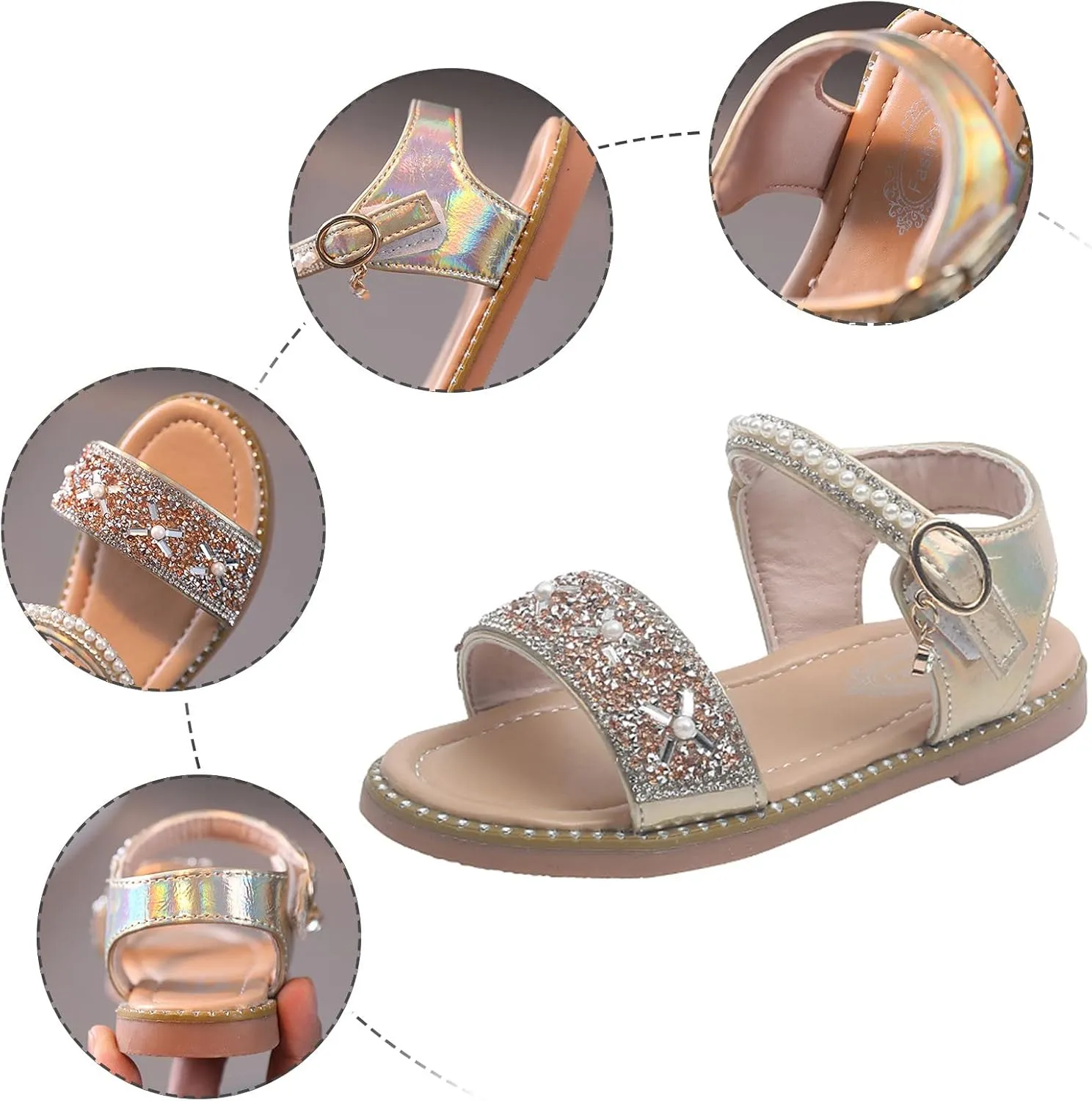 Rose Shoes Size 4 Girls Sandals Open Toe Rhinestone Princess Dress Flat Shoes Girls Flip Flops Size 10 Toddler
