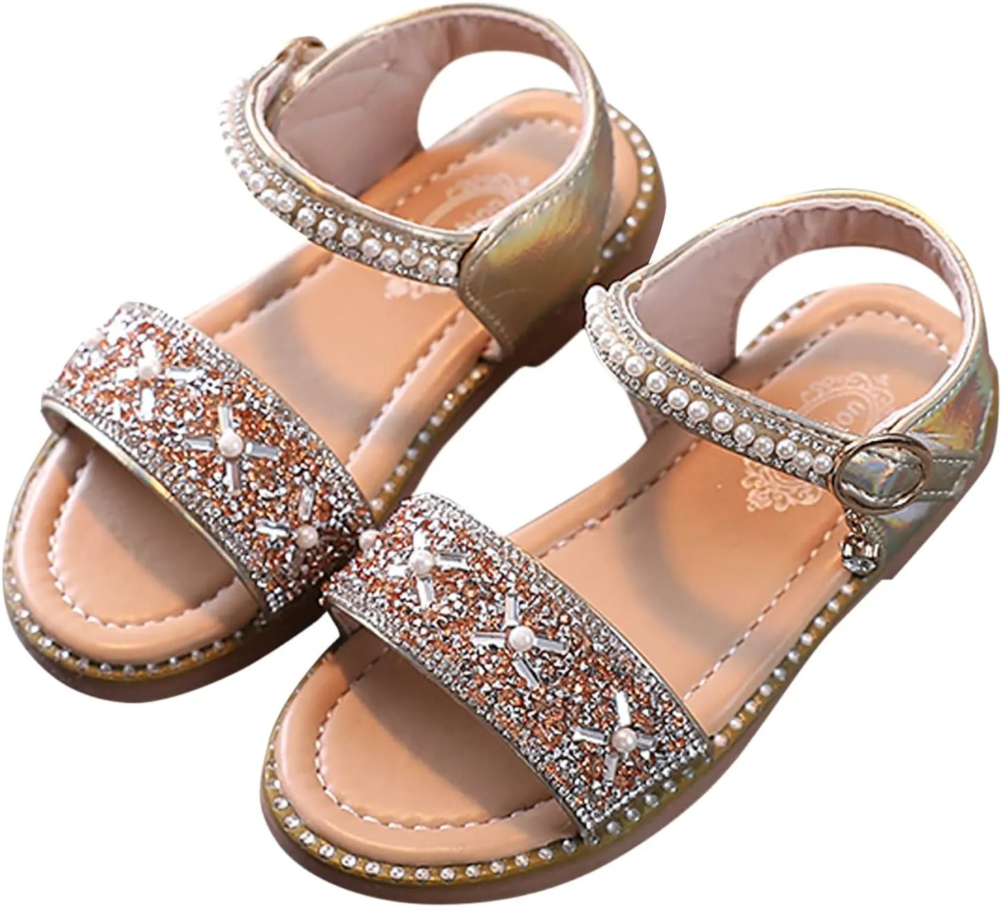 Rose Shoes Size 4 Girls Sandals Open Toe Rhinestone Princess Dress Flat Shoes Girls Flip Flops Size 10 Toddler