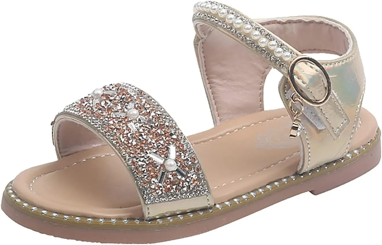 Rose Shoes Size 4 Girls Sandals Open Toe Rhinestone Princess Dress Flat Shoes Girls Flip Flops Size 10 Toddler