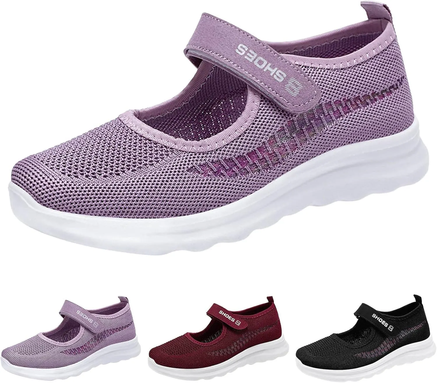 Running Shoes for Women Flat Bottom Non Slip Mesh Breathable Shoes Hook Loop Recovery Shoes for Elderly Women