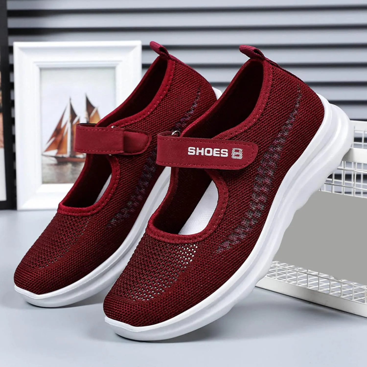 Running Shoes for Women Flat Bottom Non Slip Mesh Breathable Shoes Hook Loop Recovery Shoes for Elderly Women