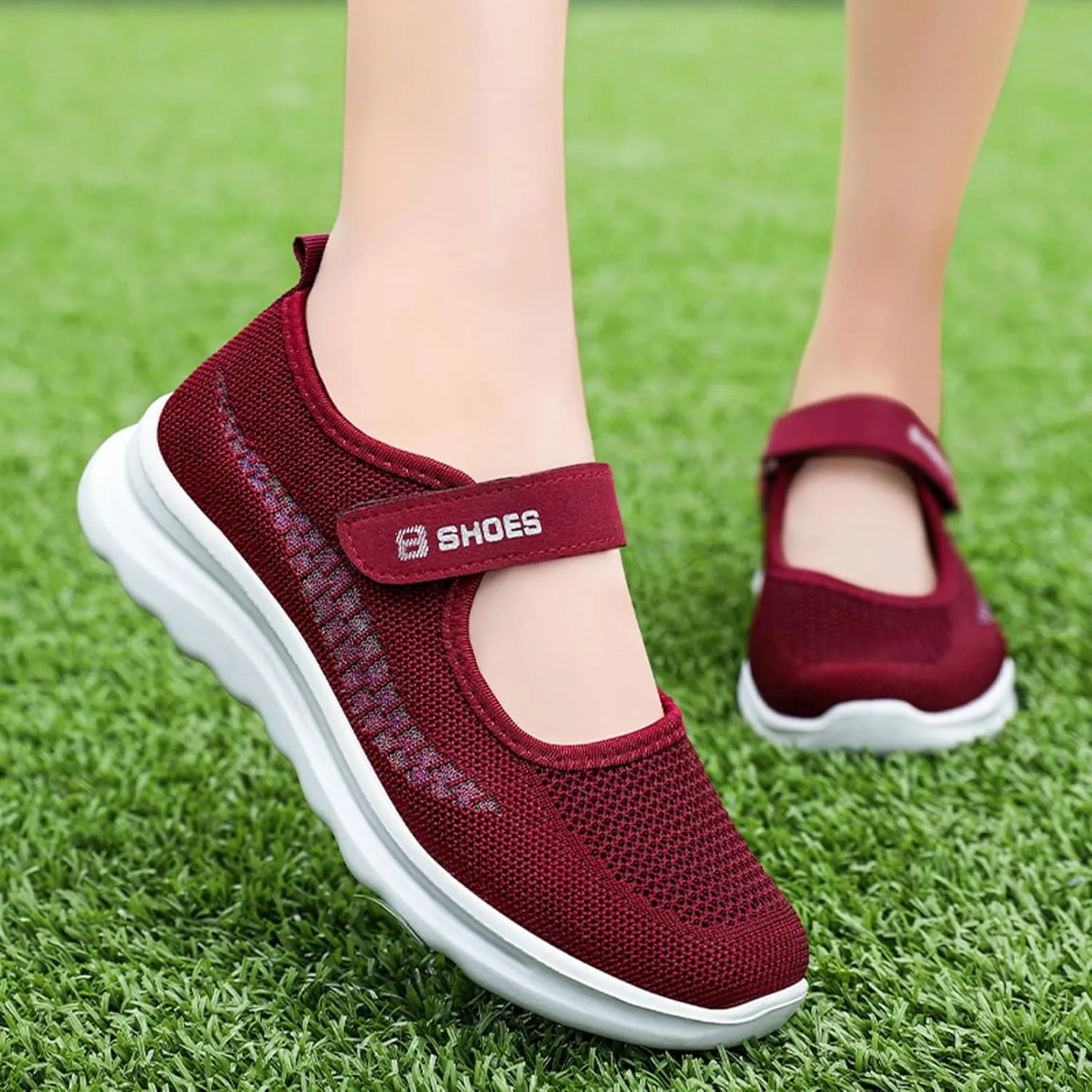 Running Shoes for Women Flat Bottom Non Slip Mesh Breathable Shoes Hook Loop Recovery Shoes for Elderly Women