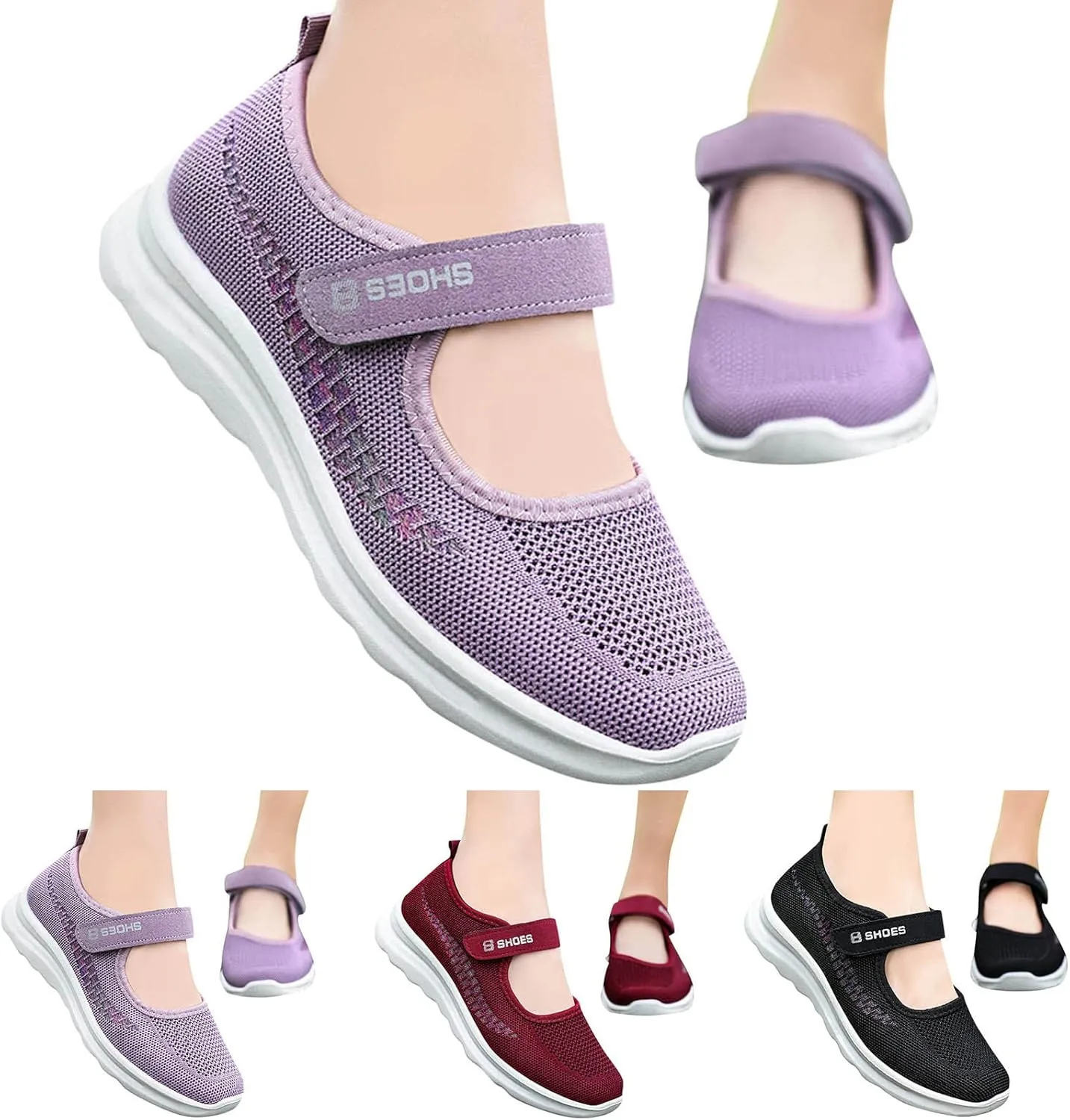 Running Shoes for Women Flat Bottom Non Slip Mesh Breathable Shoes Hook Loop Recovery Shoes for Elderly Women