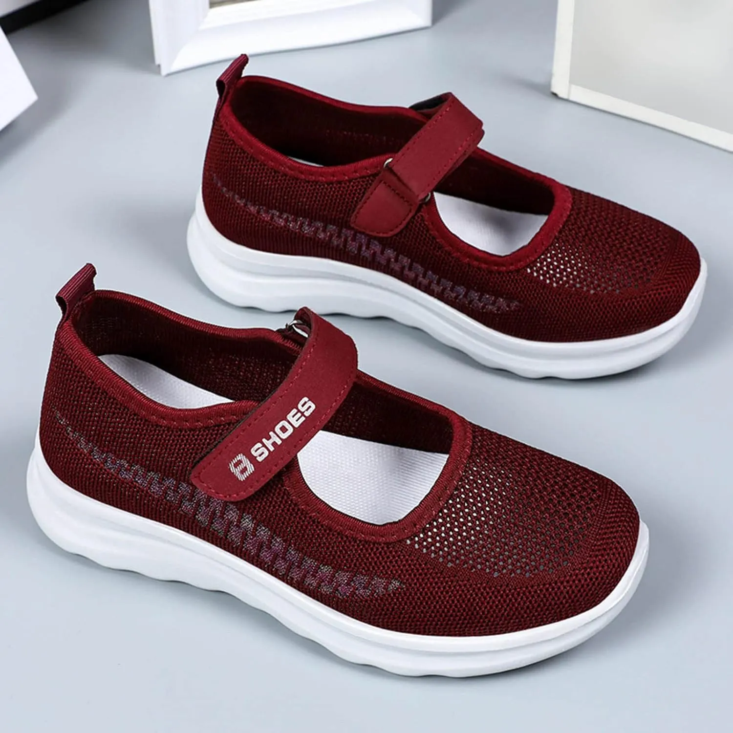 Running Shoes for Women Flat Bottom Non Slip Mesh Breathable Shoes Hook Loop Recovery Shoes for Elderly Women