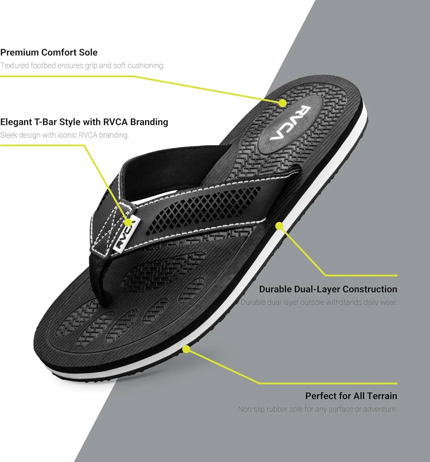 RVCA Perforated T-Bar Sandals - Breathable, Cushioned, and Durable Footwear