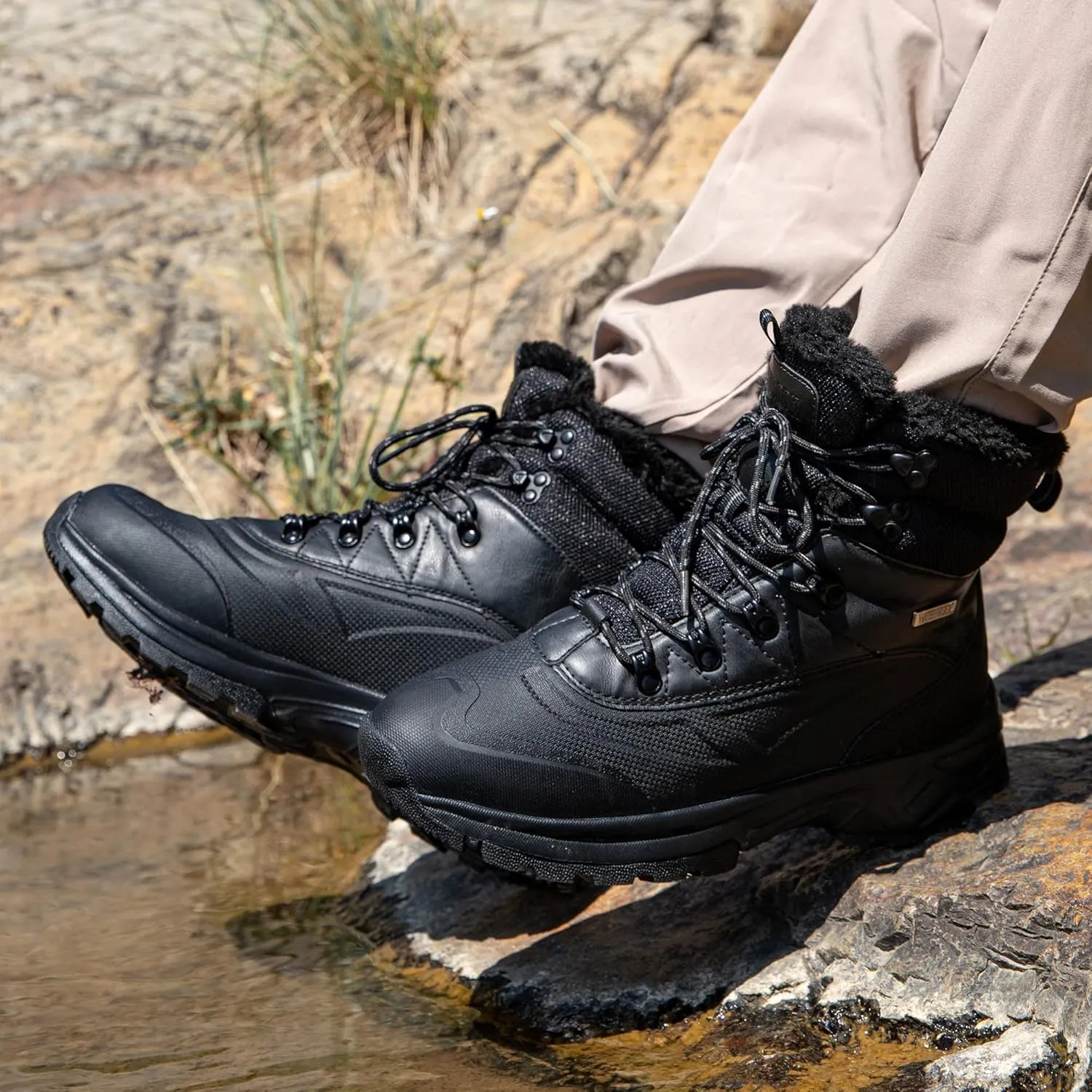 SHULOOK Men's Waterproof Hiking Boots Anti-Slip Lightweight Outdoor Mid Top Ankle Boot for Men Breathable Hiker Trekking Trails Shoes