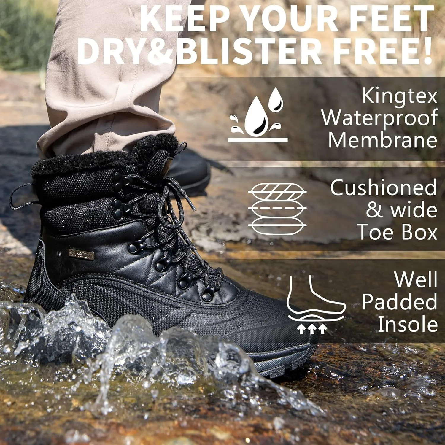 SHULOOK Men's Waterproof Hiking Boots Anti-Slip Lightweight Outdoor Mid Top Ankle Boot for Men Breathable Hiker Trekking Trails Shoes