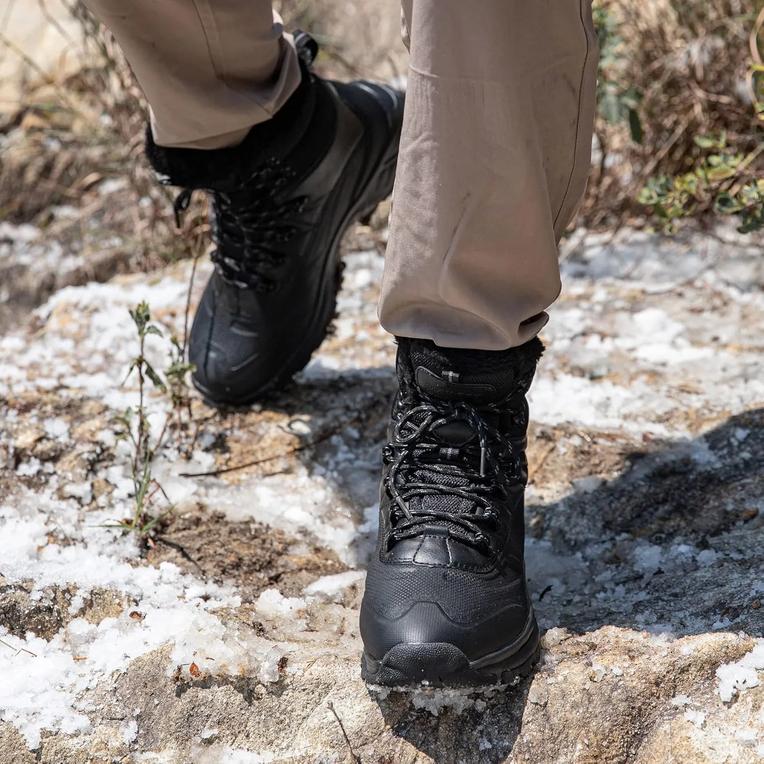 SHULOOK Men's Waterproof Hiking Boots Anti-Slip Lightweight Outdoor Mid Top Ankle Boot for Men Breathable Hiker Trekking Trails Shoes