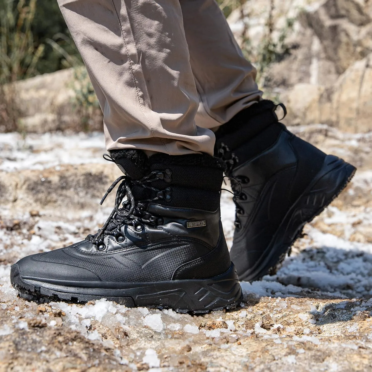 SHULOOK Men's Waterproof Hiking Boots Anti-Slip Lightweight Outdoor Mid Top Ankle Boot for Men Breathable Hiker Trekking Trails Shoes