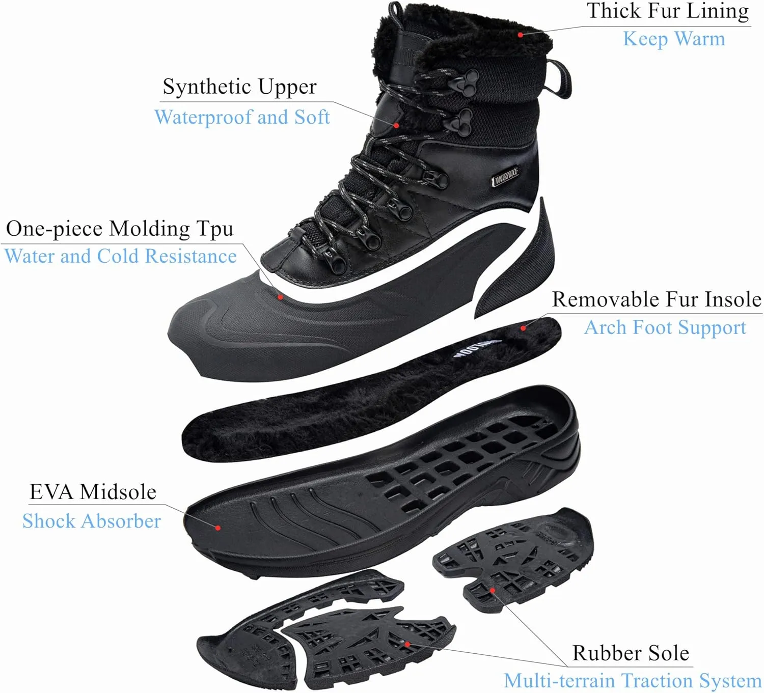 SHULOOK Men's Waterproof Hiking Boots Anti-Slip Lightweight Outdoor Mid Top Ankle Boot for Men Breathable Hiker Trekking Trails Shoes