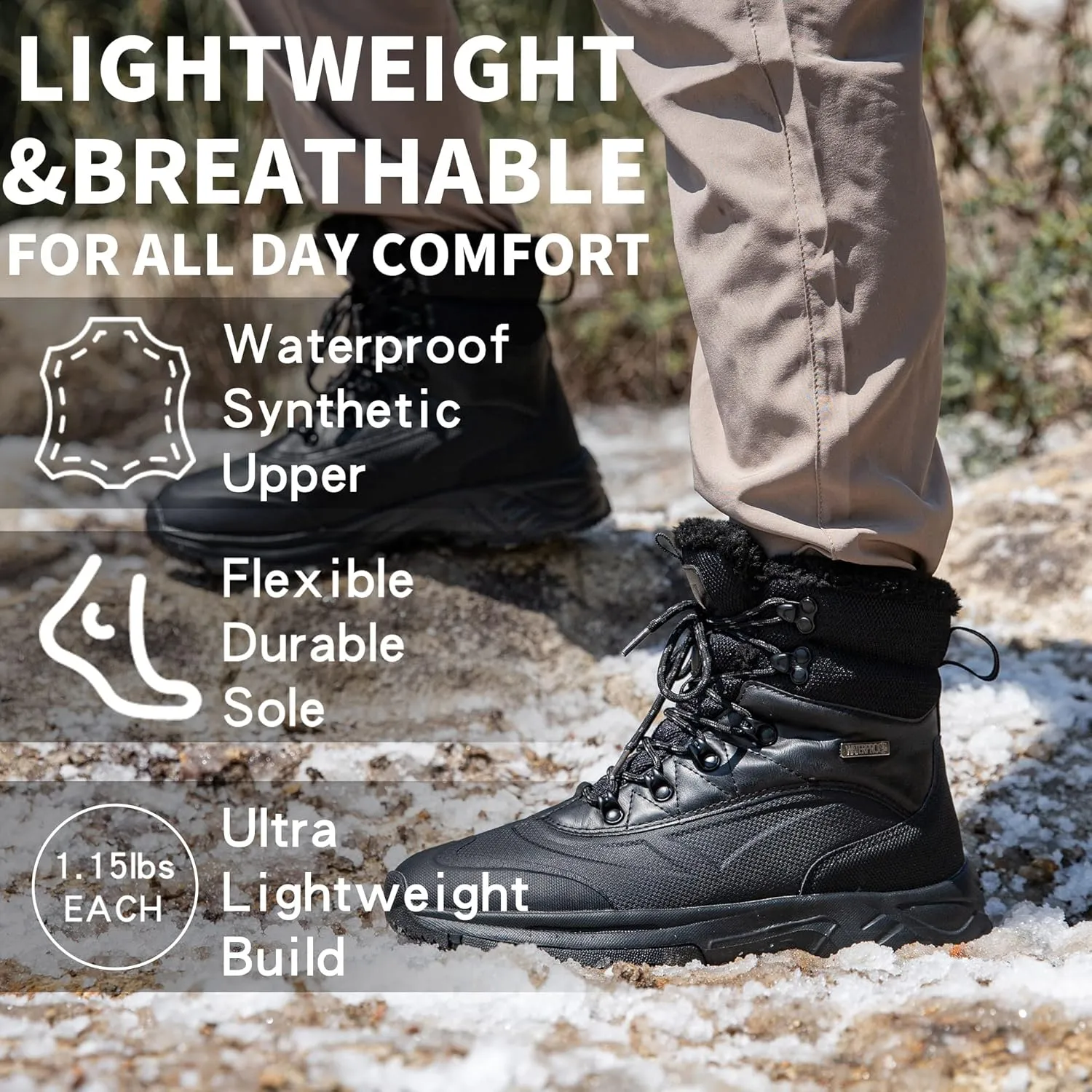 SHULOOK Men's Waterproof Hiking Boots Anti-Slip Lightweight Outdoor Mid Top Ankle Boot for Men Breathable Hiker Trekking Trails Shoes