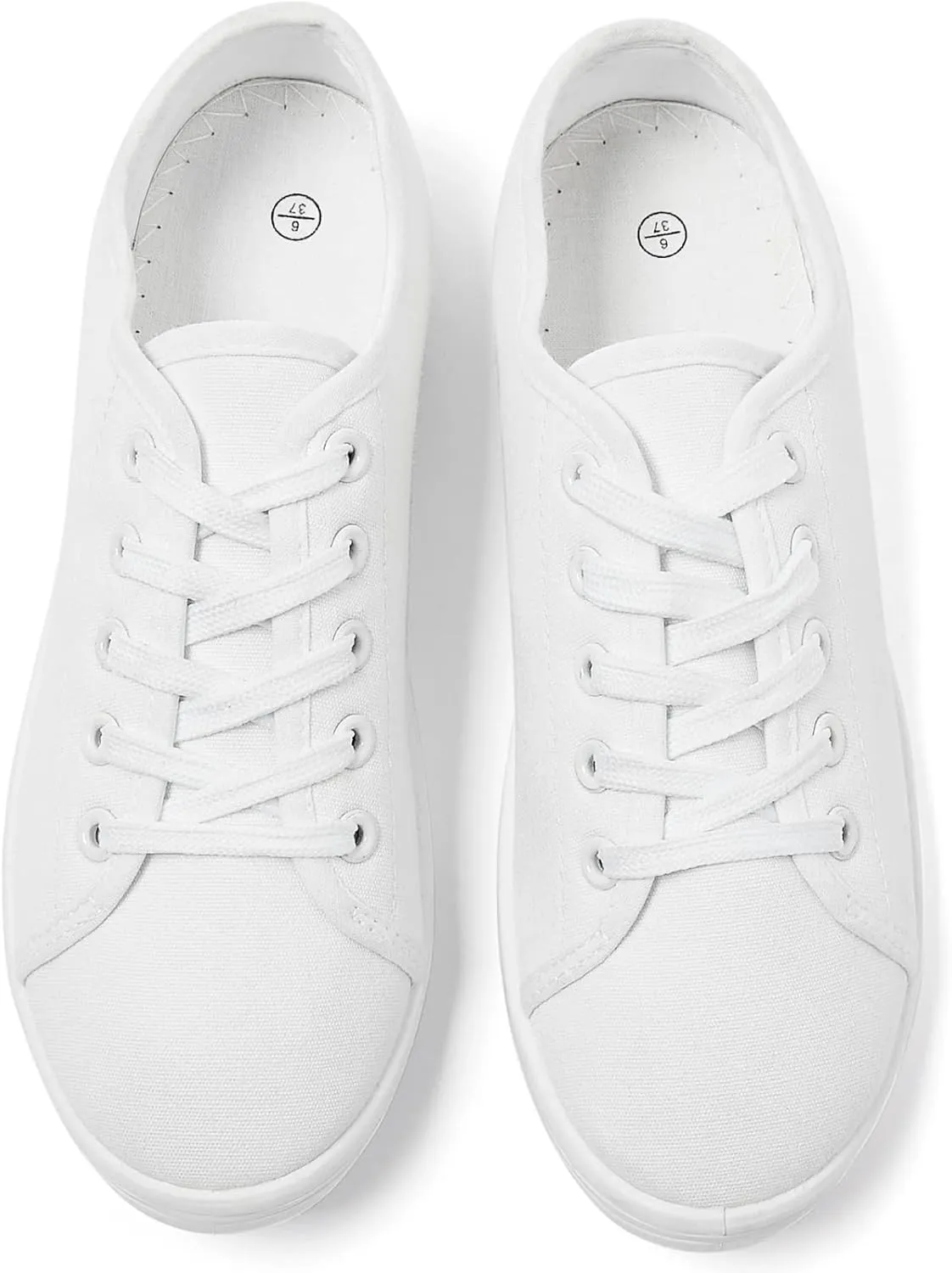 Shupua Women's Casual Canvas Sneakers, White, Lace Up Flats
