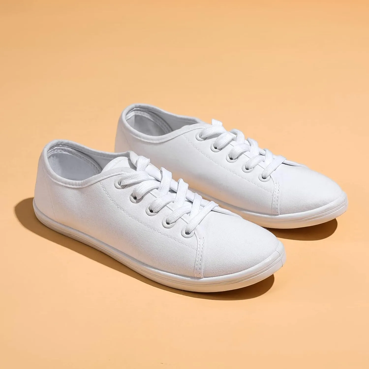 Shupua Women's Casual Canvas Sneakers, White, Lace Up Flats
