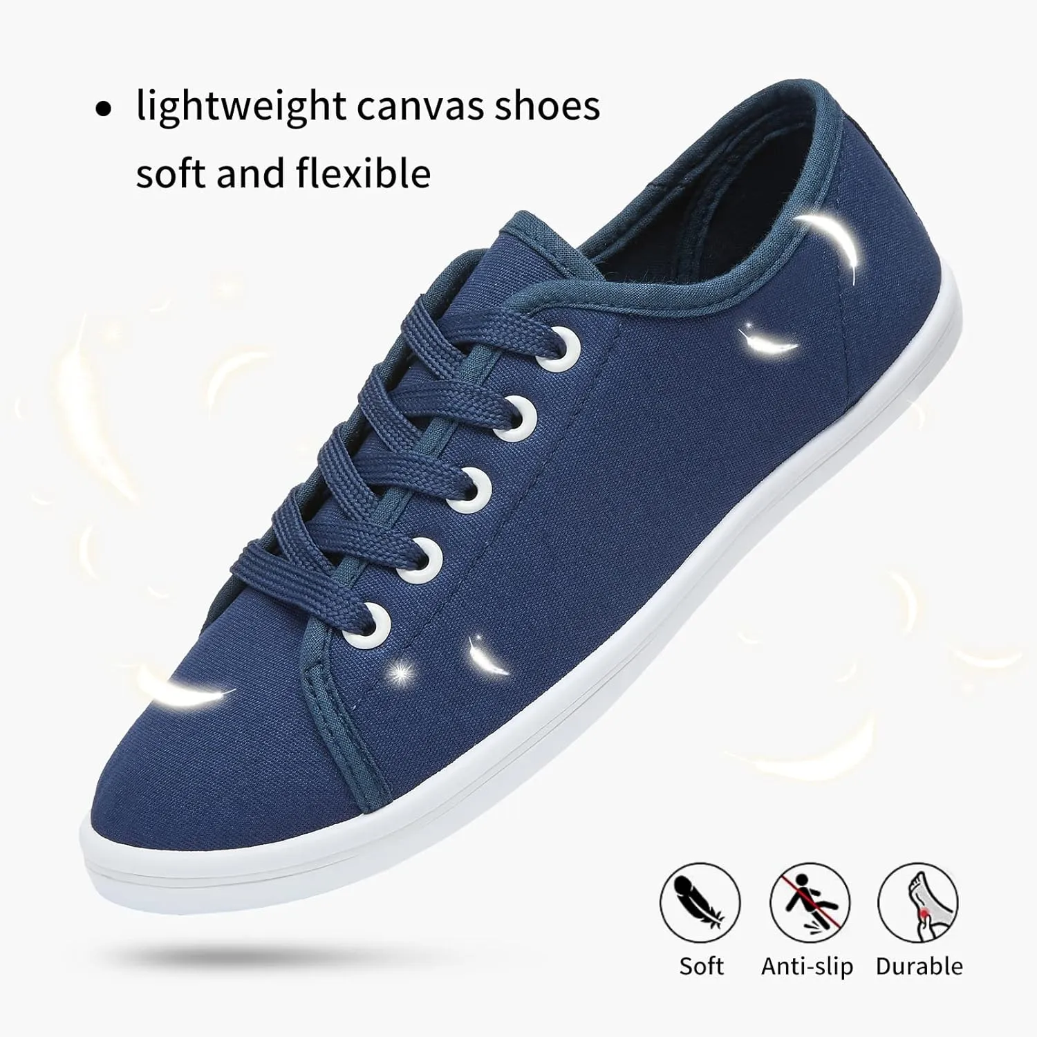 Shupua Women's Casual Canvas Sneakers, White, Lace Up Flats