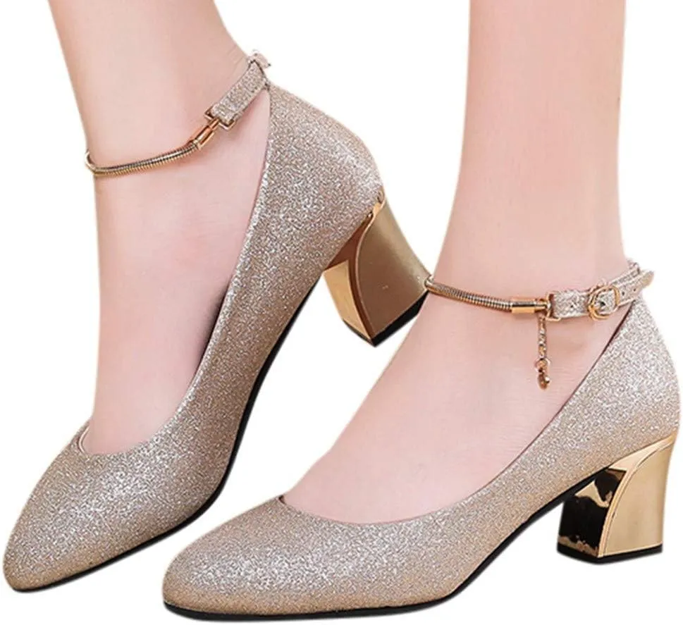 Silver Dress Sandals with Wedge for Women Low Heels Comfortable Chunky Heels Shoes Round Toe Wedding Work Loafer