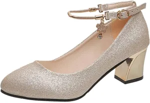 Silver Dress Sandals with Wedge for Women Low Heels Comfortable Chunky Heels Shoes Round Toe Wedding Work Loafer