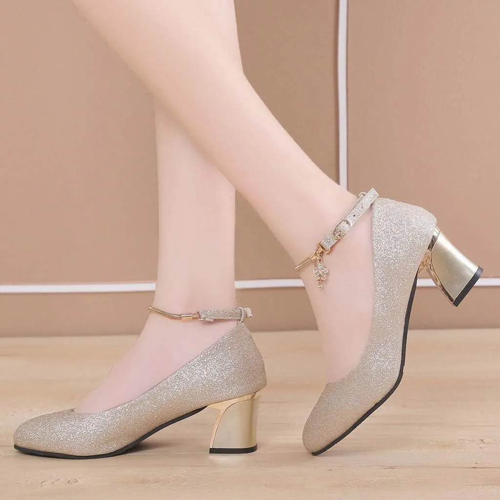 Silver Dress Sandals with Wedge for Women Low Heels Comfortable Chunky Heels Shoes Round Toe Wedding Work Loafer