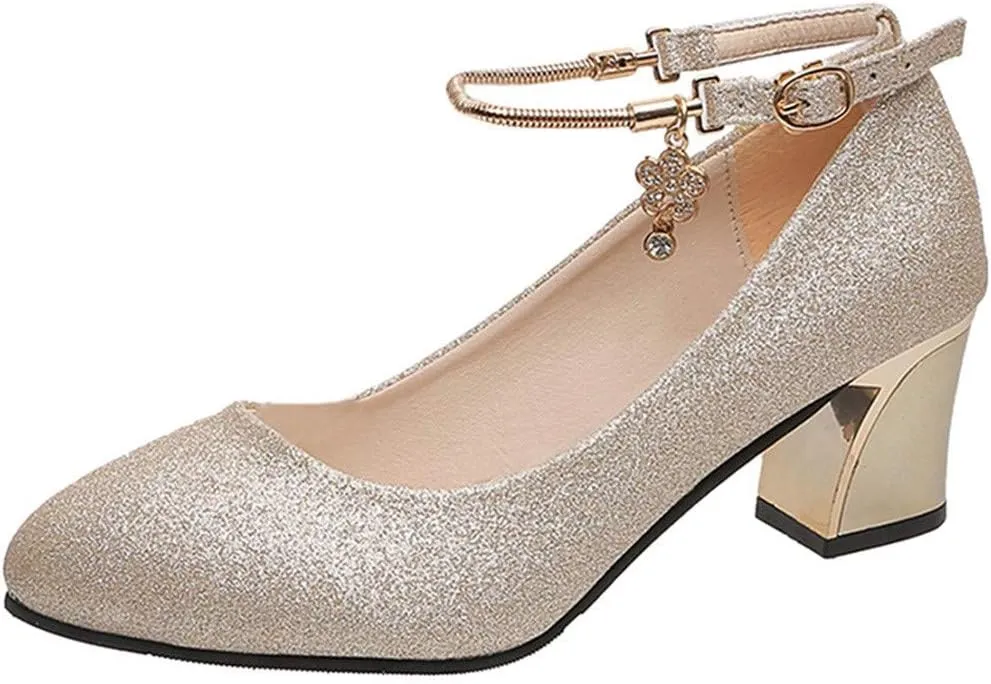 Silver Dress Sandals with Wedge for Women Low Heels Comfortable Chunky Heels Shoes Round Toe Wedding Work Loafer