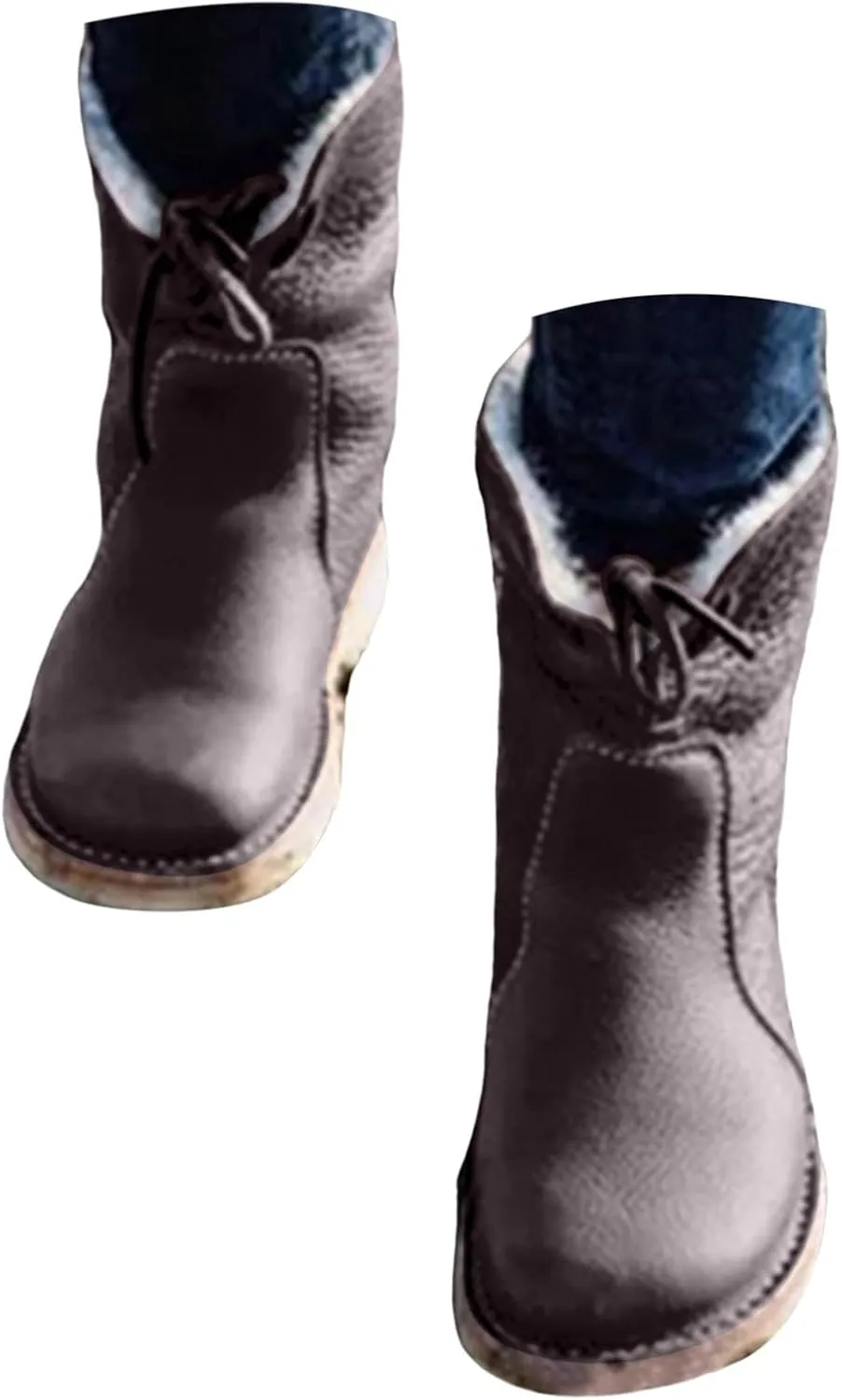 Snow Boots for Women Waterproof Leather Winter Boots Western Christmas Fur Boots Outdoor Anti-slip Mid Calf Boots