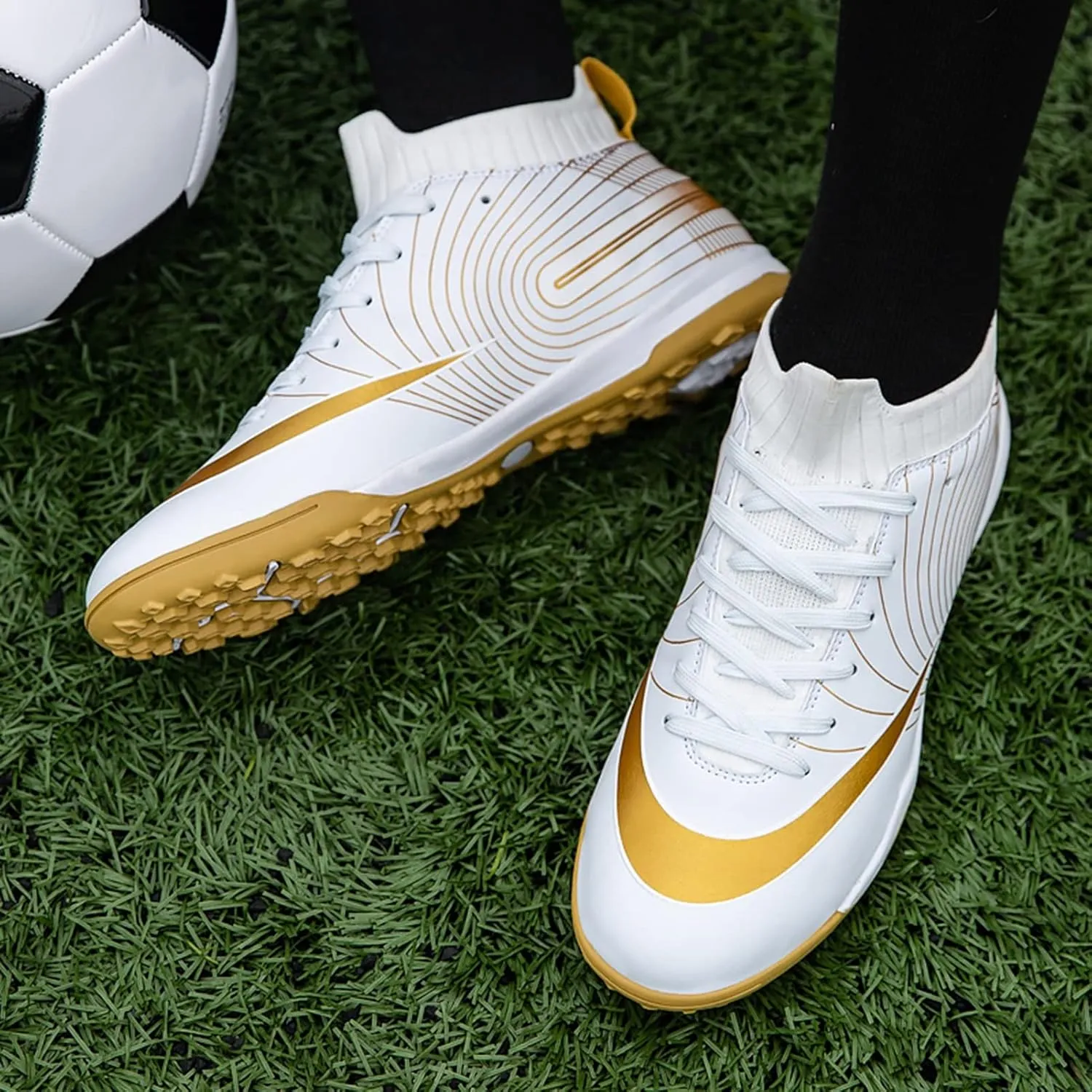Soccer Cleats Boys,Casual High-top Turf Youth Football Cleats,Comfortable Breathable TF Cleats Kids Football Shoes,Non-Slip,for Outdoor/Athletics