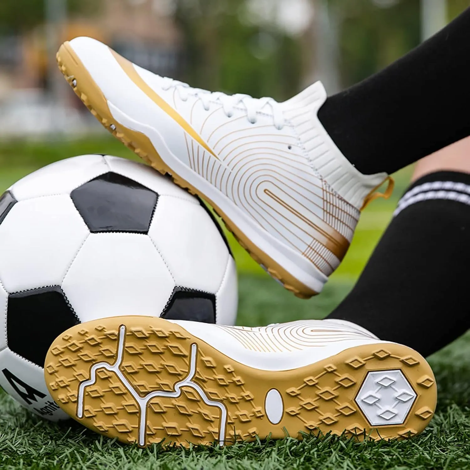 Soccer Cleats Boys,Casual High-top Turf Youth Football Cleats,Comfortable Breathable TF Cleats Kids Football Shoes,Non-Slip,for Outdoor/Athletics