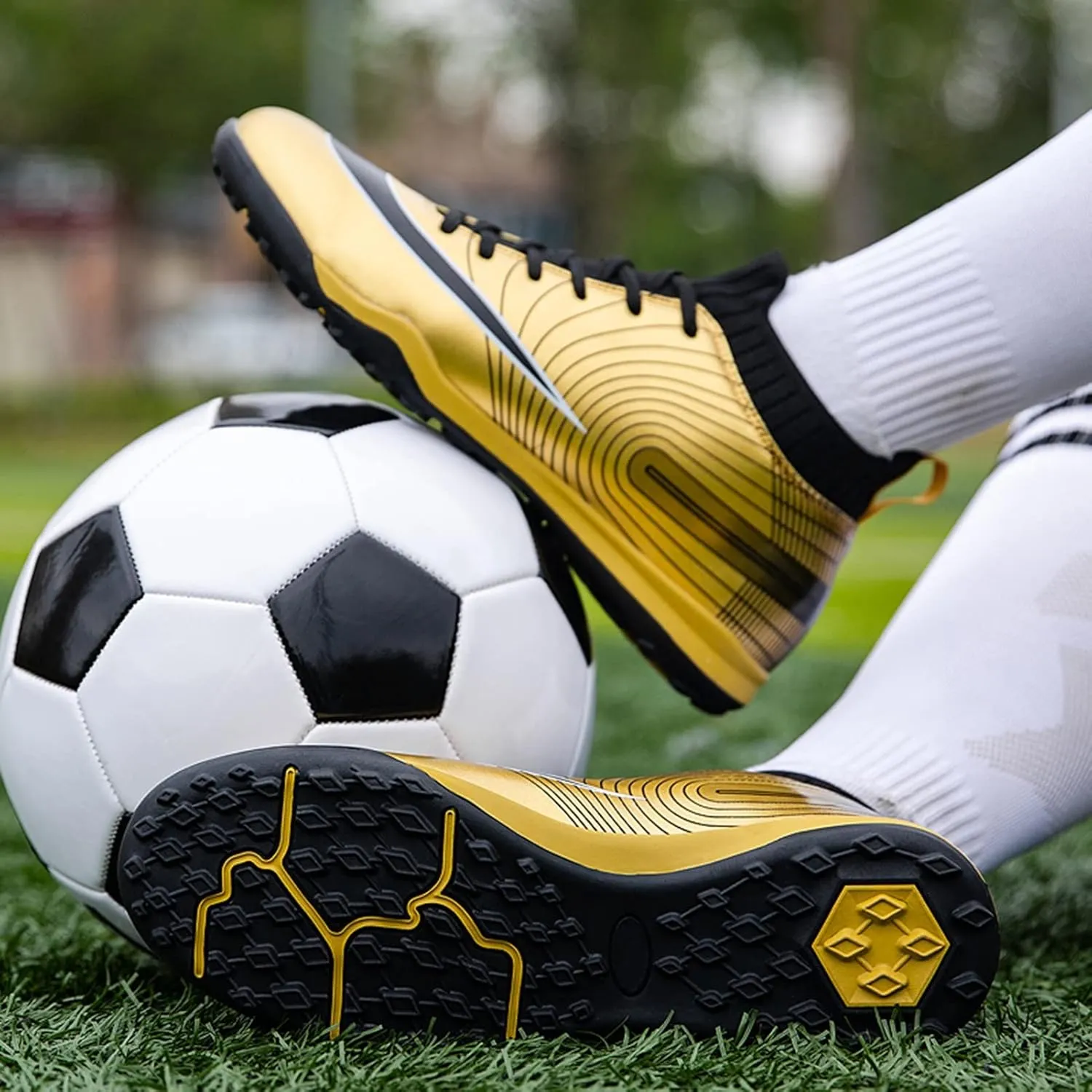 Soccer Cleats Boys,Casual High-top Turf Youth Football Cleats,Comfortable Breathable TF Cleats Kids Football Shoes,Non-Slip,for Outdoor/Athletics