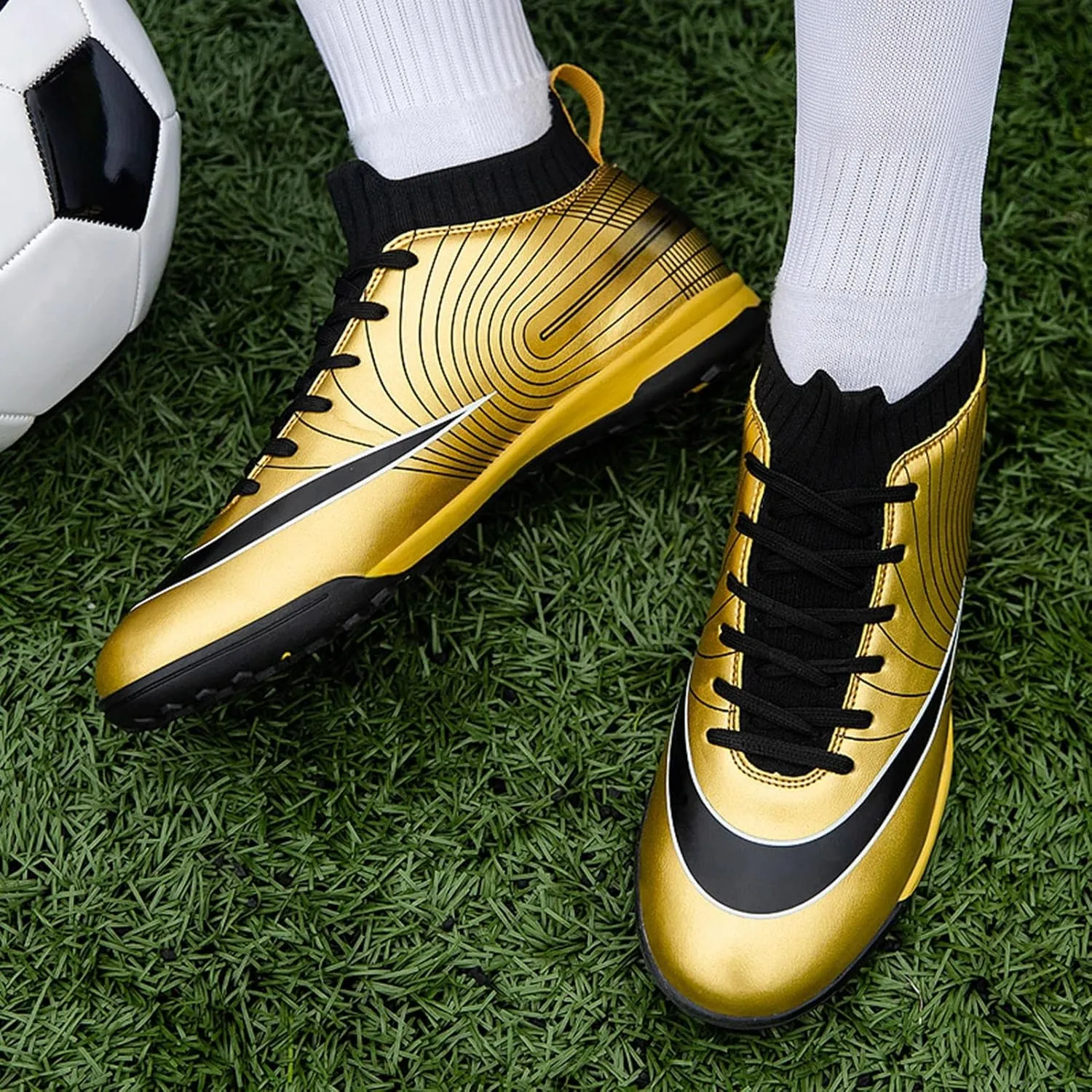 Soccer Cleats Boys,Casual High-top Turf Youth Football Cleats,Comfortable Breathable TF Cleats Kids Football Shoes,Non-Slip,for Outdoor/Athletics