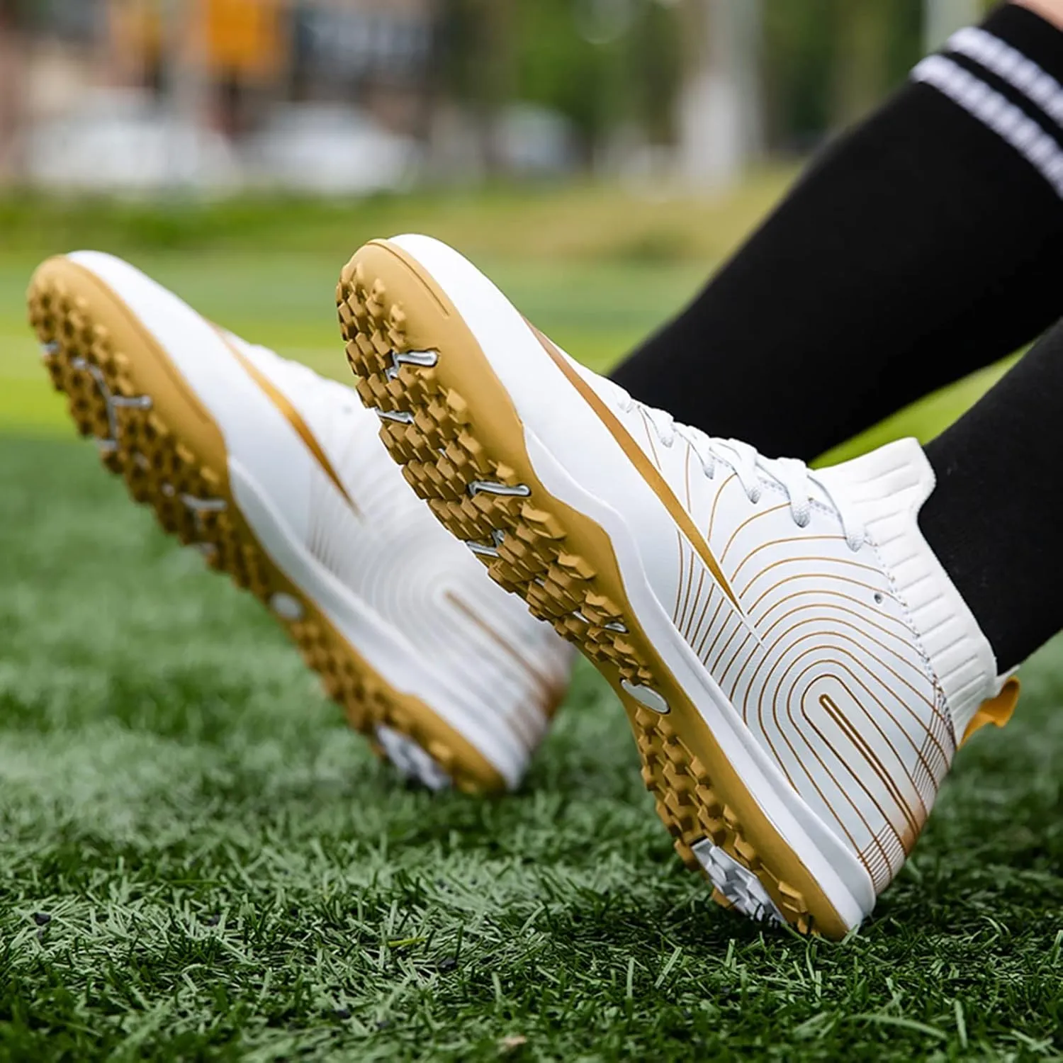Soccer Cleats Boys,Casual High-top Turf Youth Football Cleats,Comfortable Breathable TF Cleats Kids Football Shoes,Non-Slip,for Outdoor/Athletics
