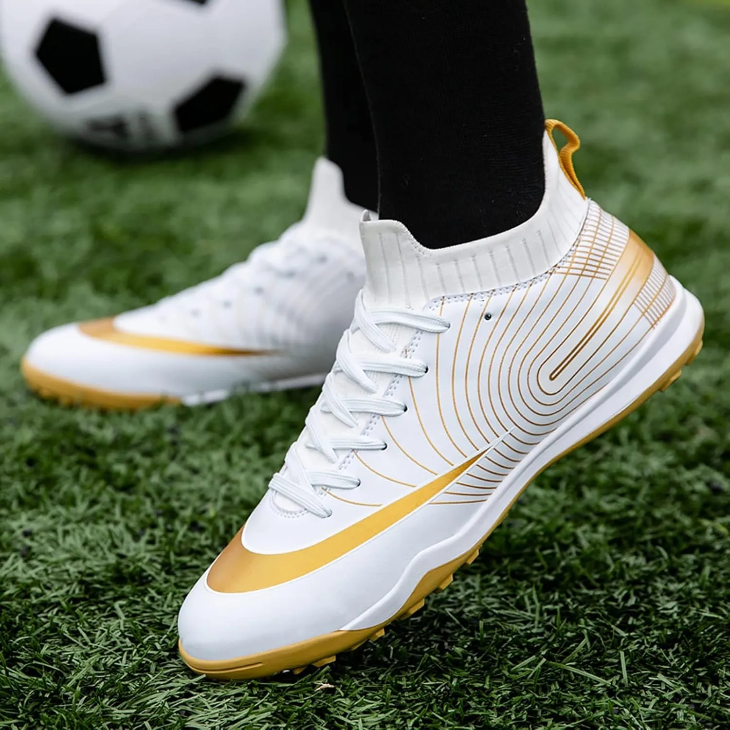 Soccer Cleats Boys,Casual High-top Turf Youth Football Cleats,Comfortable Breathable TF Cleats Kids Football Shoes,Non-Slip,for Outdoor/Athletics