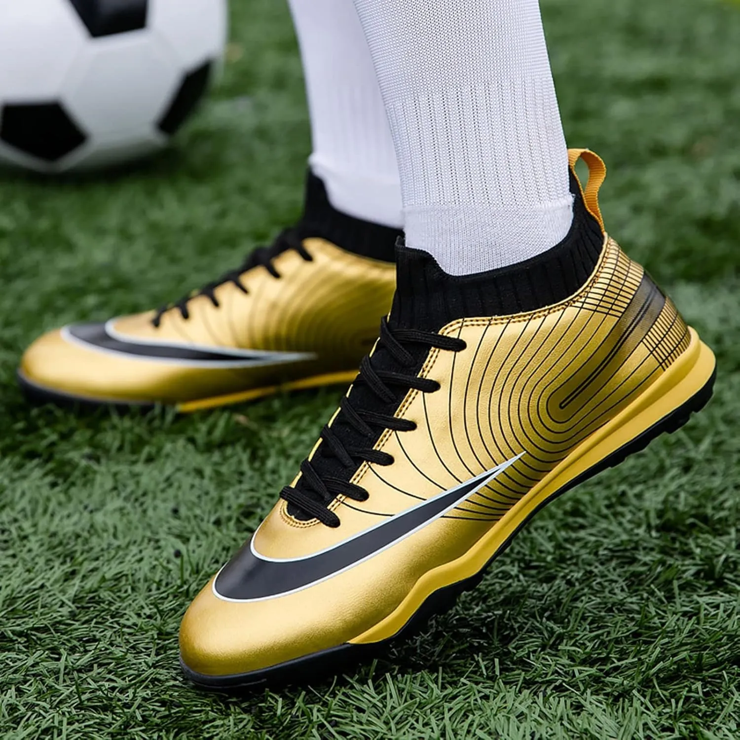 Soccer Cleats Boys,Casual High-top Turf Youth Football Cleats,Comfortable Breathable TF Cleats Kids Football Shoes,Non-Slip,for Outdoor/Athletics