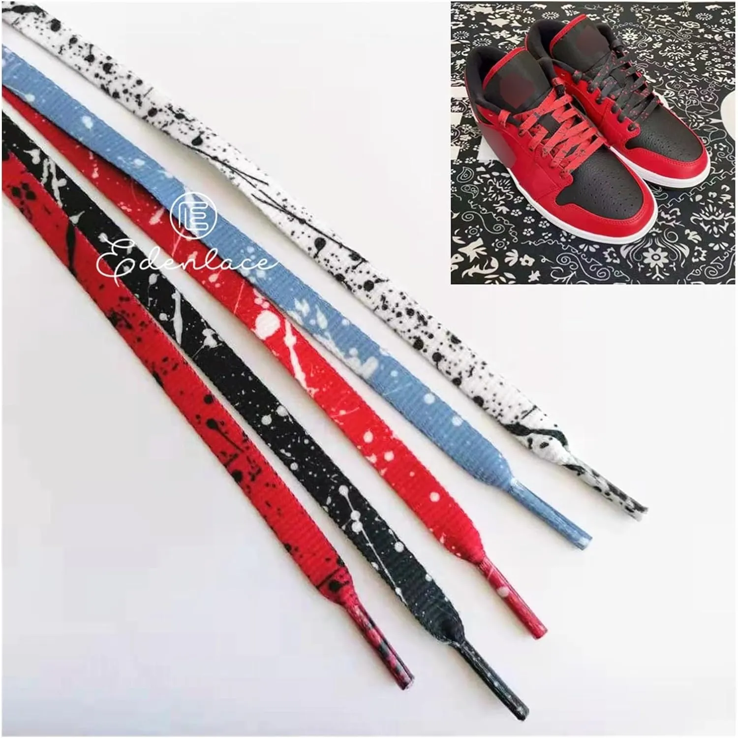 Splatter Flat Shoelaces Printing Speckle Shoelace White Black Ink Dots Graffiti Shoe Lace Red Sky Blue Dots