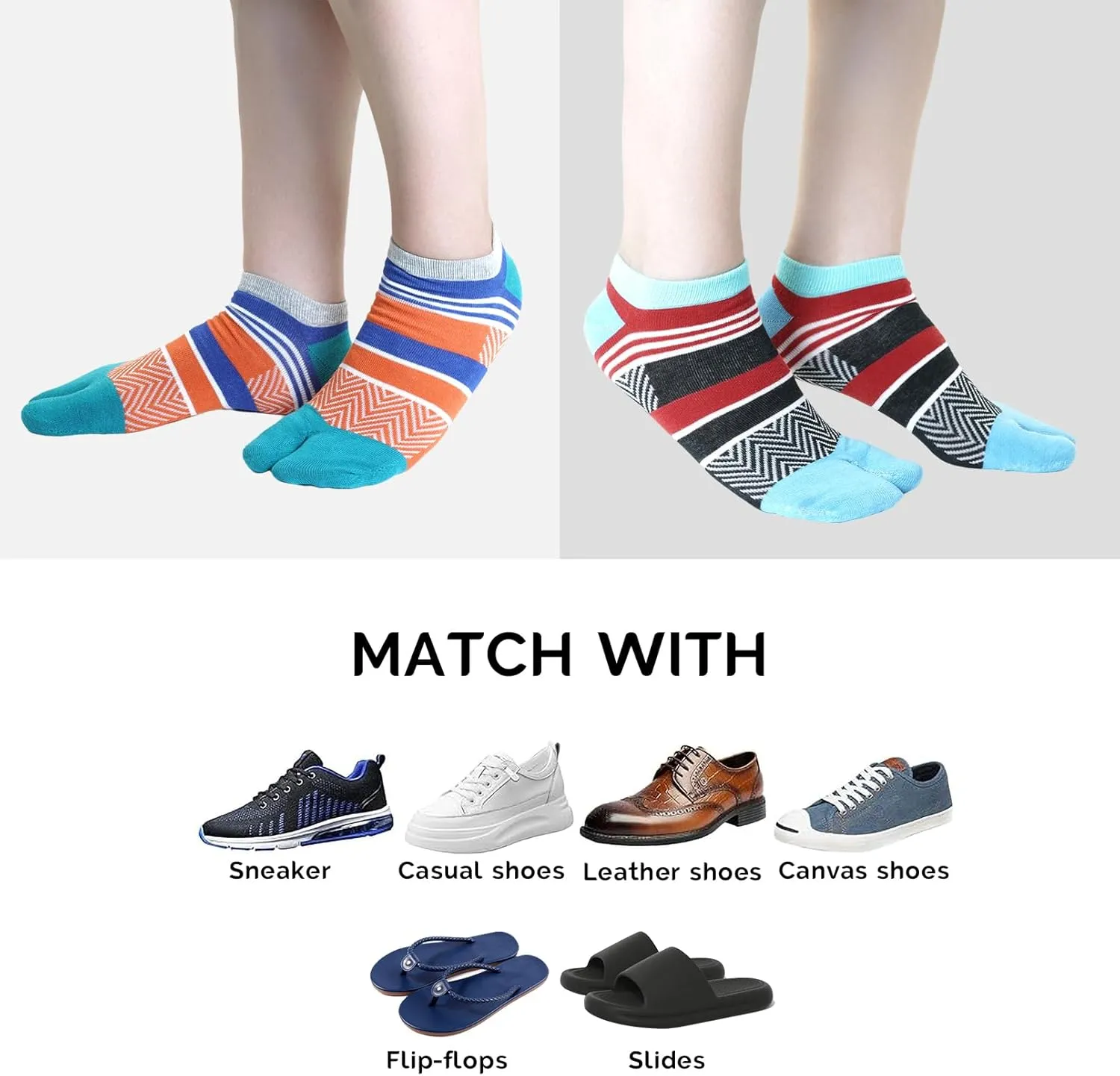 Tabi Socks Athletic Cotton Crew Length Quarter Ankle Two Toe for Women and Men