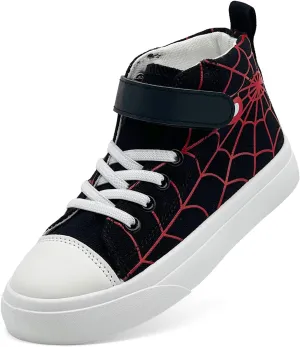 Toddler Boys Girls Shoes Kids High Top Canvas Sneakers Hook and Loops Lightweight Cartoon Casual Sneakers Walking Shoes